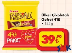 ÜLKER ÇİKOLATALI GOFRET 4'LÜ 144 G